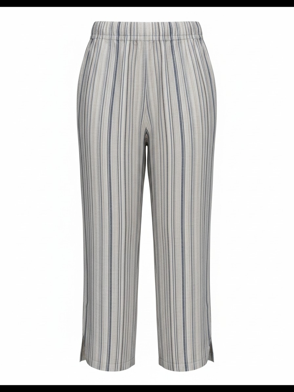 Chicos Vertical-Stripe Wide-Leg Cropped Pants in Blue and Gray